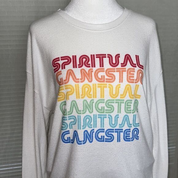 Spiritual Gangster L Savasana Crewneck Soft White Rainbow Lettering Pullover - Picture 9 of 16